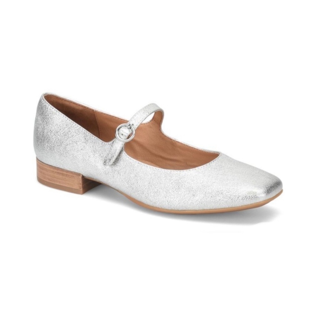 SOFFT Elsey Silver Metallic Leather Mary Janes Low Block Heel 6